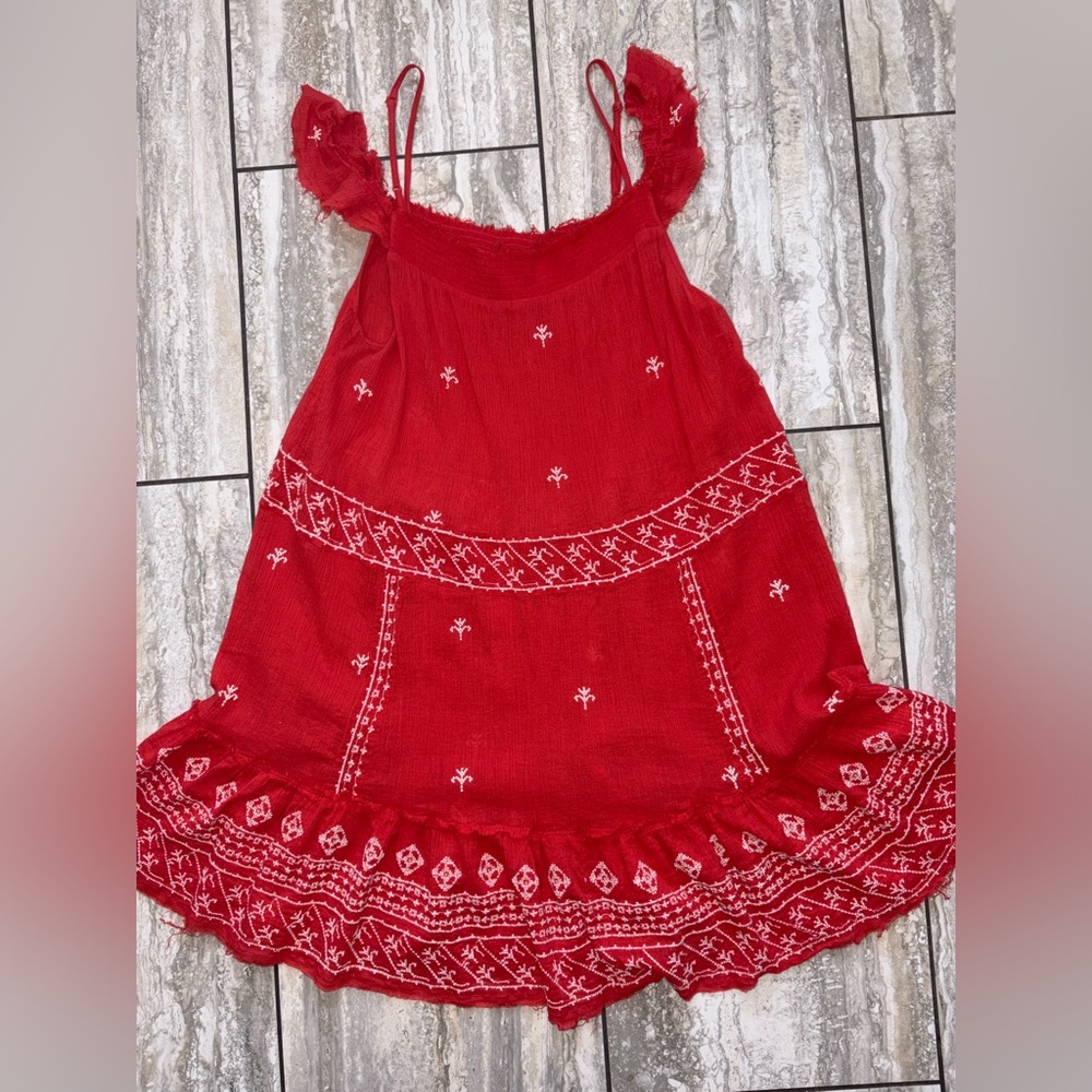 Intimately by Free People LARGE Orange Embroidered Mini Dress Flowy Gauzy